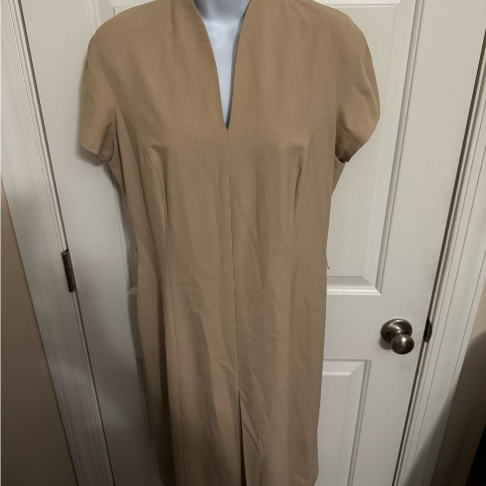 Talbots Tan Sheath Dress Stretch  Short Sleeves